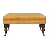 Artisan Furniture Honey Caramel Buffalo Ash Black Leather Ottoman with Castor Legs - Artisan Furniture - Flyclothing LLC