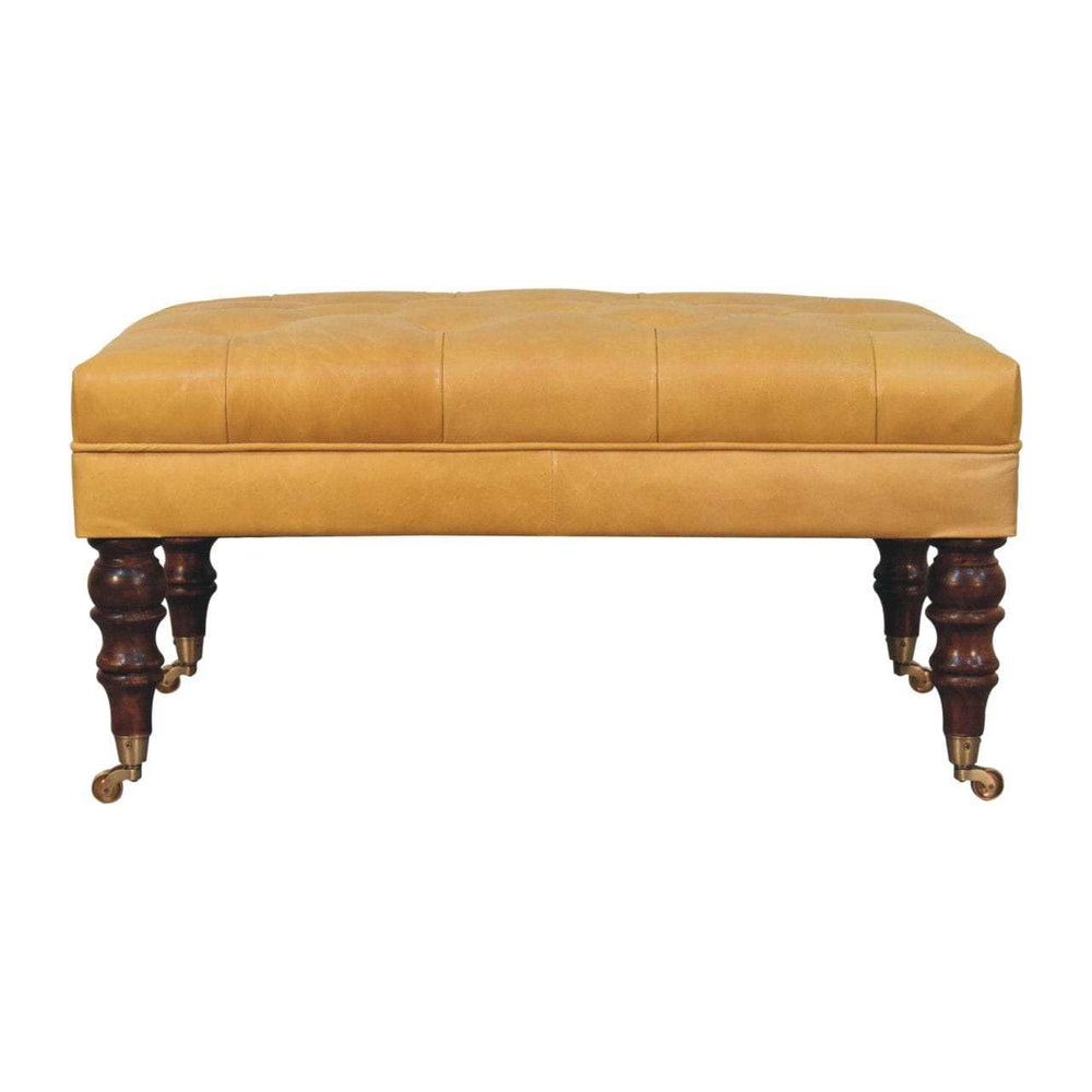 Artisan Furniture Honey Caramel Buffalo Ash Black Leather Ottoman with Castor Legs - Artisan Furniture - Flyclothing LLC