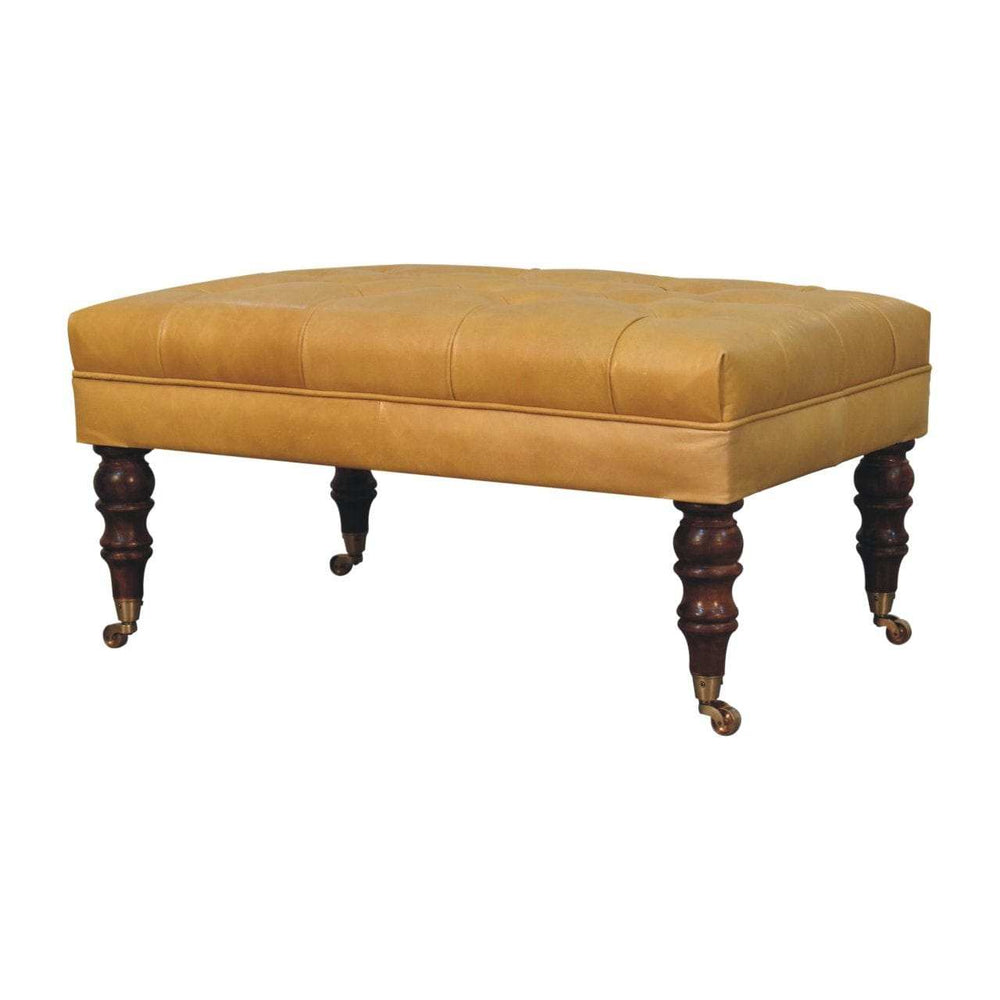 Artisan Furniture Honey Caramel Buffalo Ash Black Leather Ottoman with Castor Legs - Artisan Furniture - Flyclothing LLC