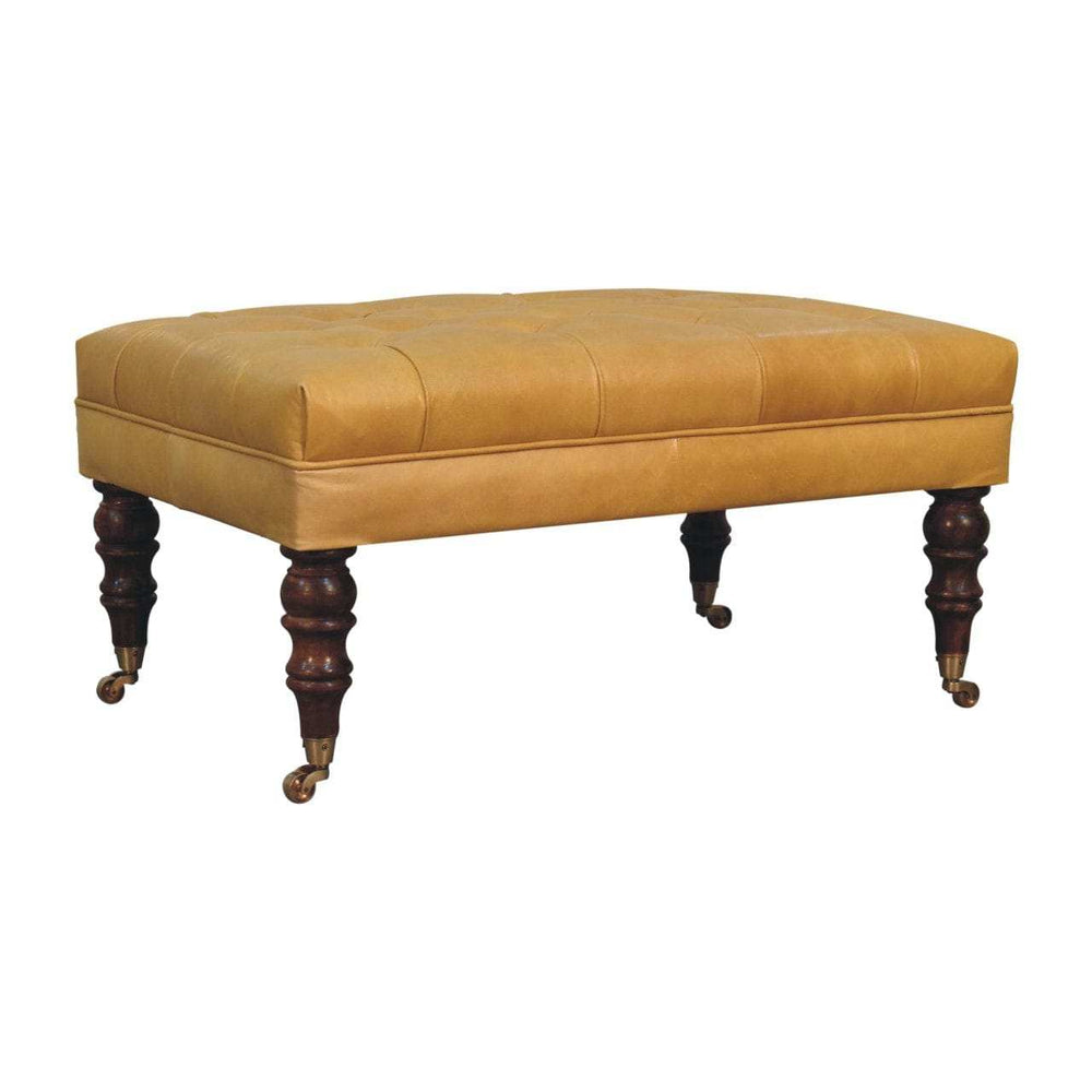 Artisan Furniture Honey Caramel Buffalo Ash Black Leather Ottoman with Castor Legs - Artisan Furniture - Flyclothing LLC