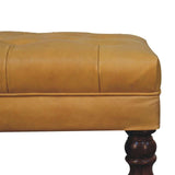 Artisan Furniture Honey Caramel Buffalo Ash Black Leather Ottoman with Castor Legs - Artisan Furniture - Flyclothing LLC