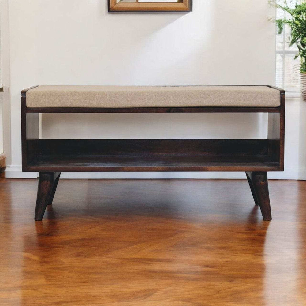 Artisan Furniture California Walnut bench with mud linen seat pad - Artisan Furniture - Flyclothing LLC