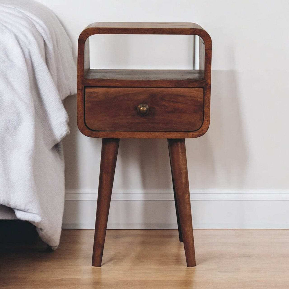 Artisan Furniture Mini Honey Caramel Curved Bedside with Open Slot - Artisan Furniture - Flyclothing LLC