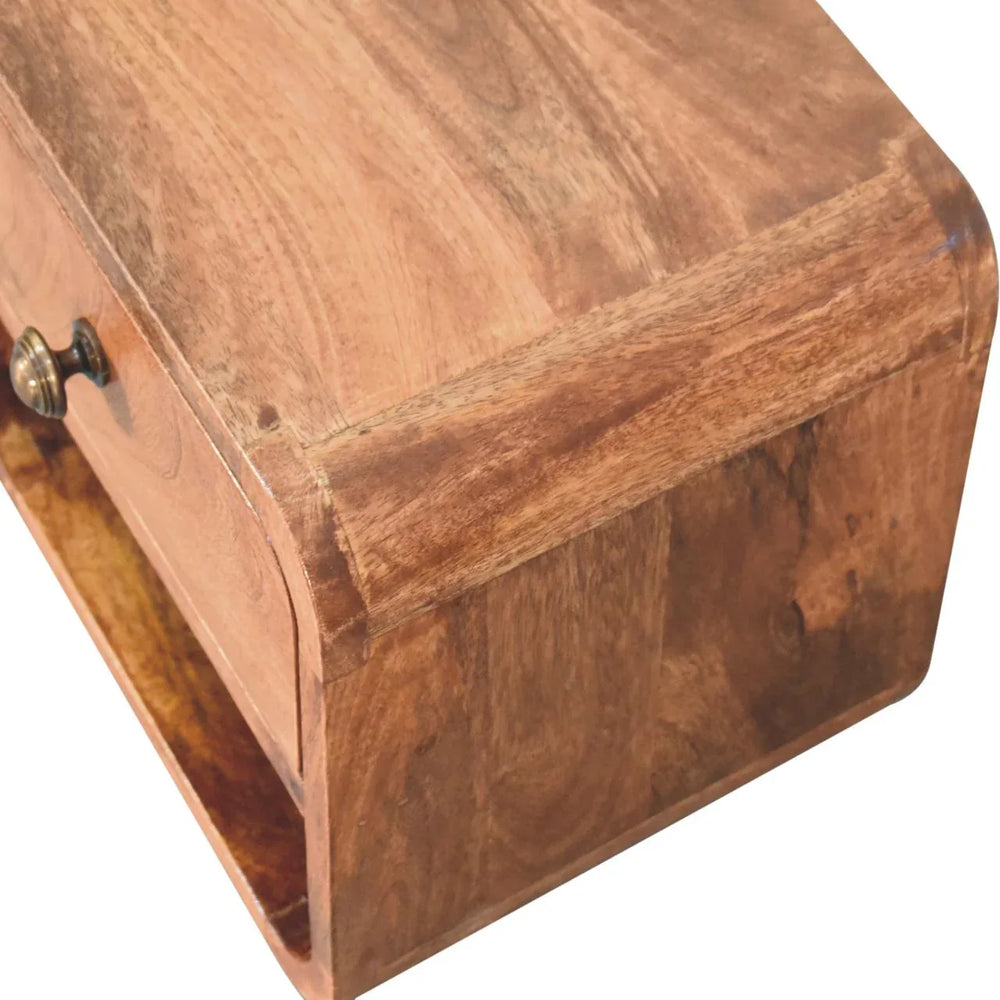 Mini Honey Caramel Wall Mounted Bedside with Open Slot - Artisan Furniture - Flyclothing LLC