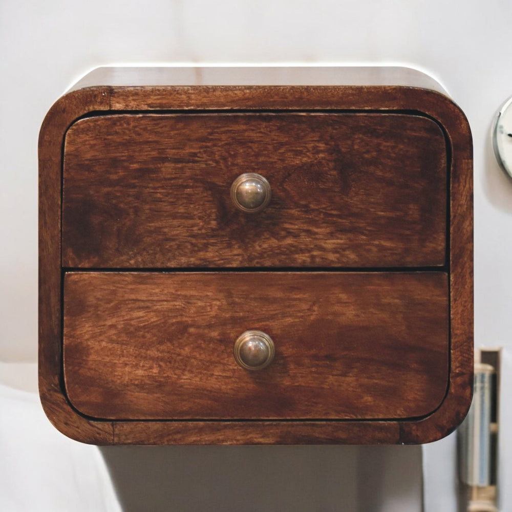Mini Curved California Walnut Wall Mounted Bedside