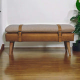 Artisan Boucl Buffalo Hide Tan Leather Bench - Artisan Furniture - Flyclothing LLC