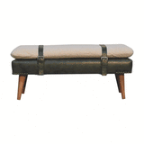 Artisan Boucl Buffalo Hide Olive Green Leather Bench - Artisan Furniture - Flyclothing LLC