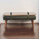 Artisan Boucl Buffalo Hide Olive Green Leather Bench - Artisan Furniture - Flyclothing LLC