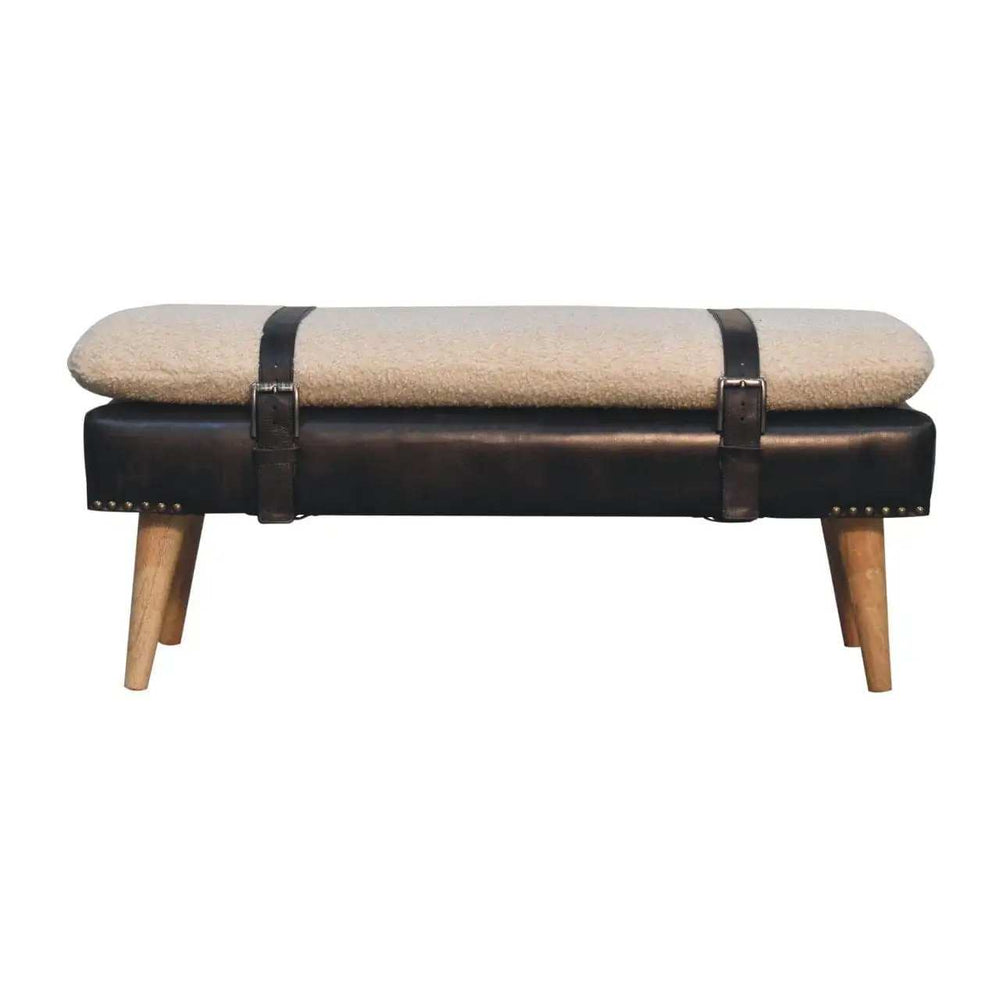 Artisan Boucl Buffalo Hide Black Leather Bench - Artisan Furniture - Flyclothing LLC