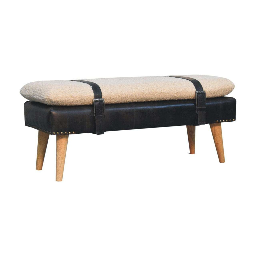 Artisan Boucl Buffalo Hide Black Leather Bench - Artisan Furniture - Flyclothing LLC