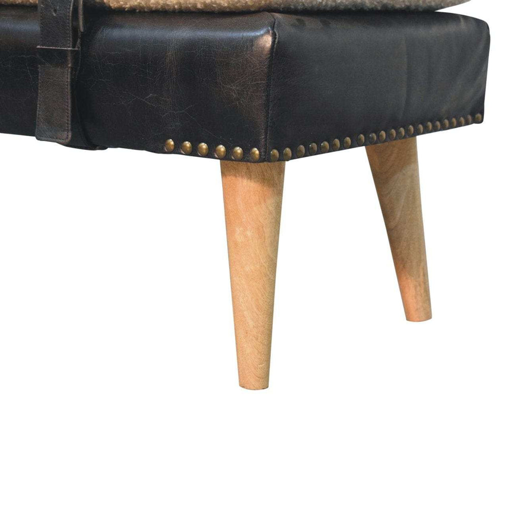 Artisan Boucl Buffalo Hide Black Leather Bench - Artisan Furniture - Flyclothing LLC