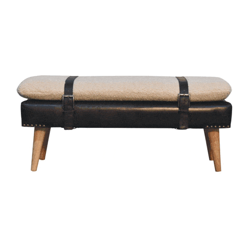 Artisan Boucl Buffalo Hide Black Leather Bench - Artisan Furniture - Flyclothing LLC