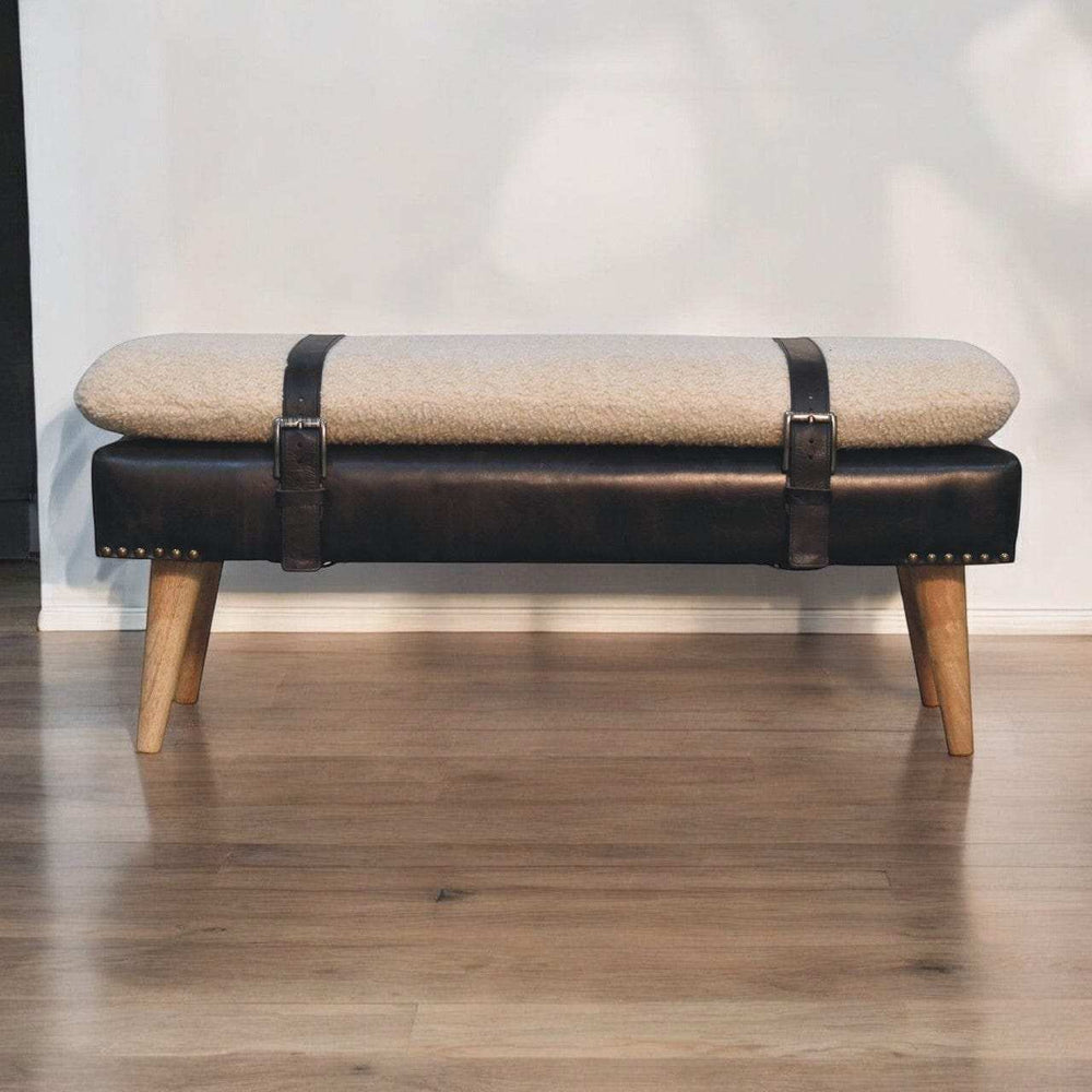 Artisan Boucl Buffalo Hide Black Leather Bench - Artisan Furniture - Flyclothing LLC