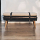Artisan Boucl Buffalo Hide Black Leather Bench - Artisan Furniture - Flyclothing LLC