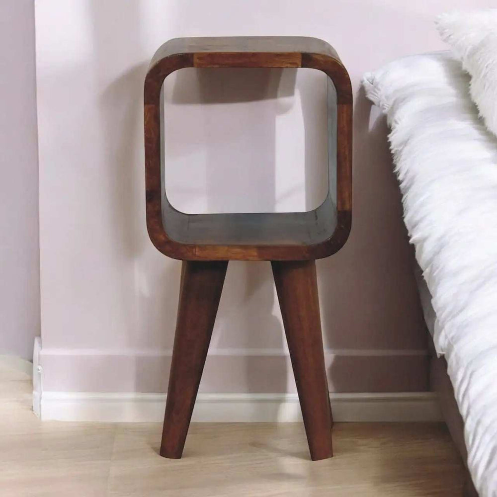 Extra Mini Minimalist Open Curved Chestnut Bedside - Artisan Furniture - Flyclothing LLC