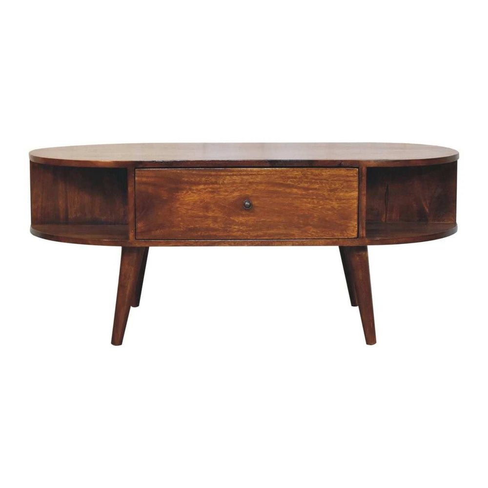 Chestnut Oval Coffee Table with 1 Drawer - Artisan Furniture - Flyclothing LLC