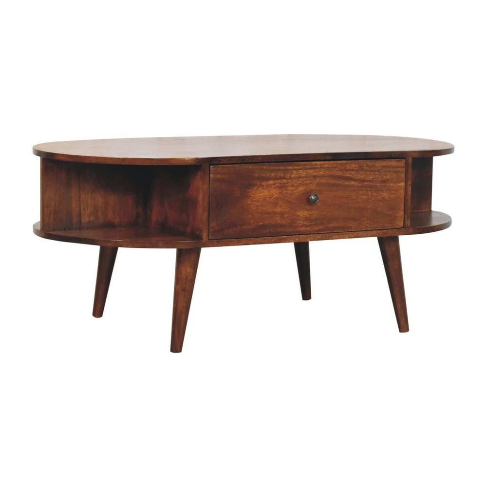 Chestnut Oval Coffee Table with 1 Drawer - Artisan Furniture - Flyclothing LLC