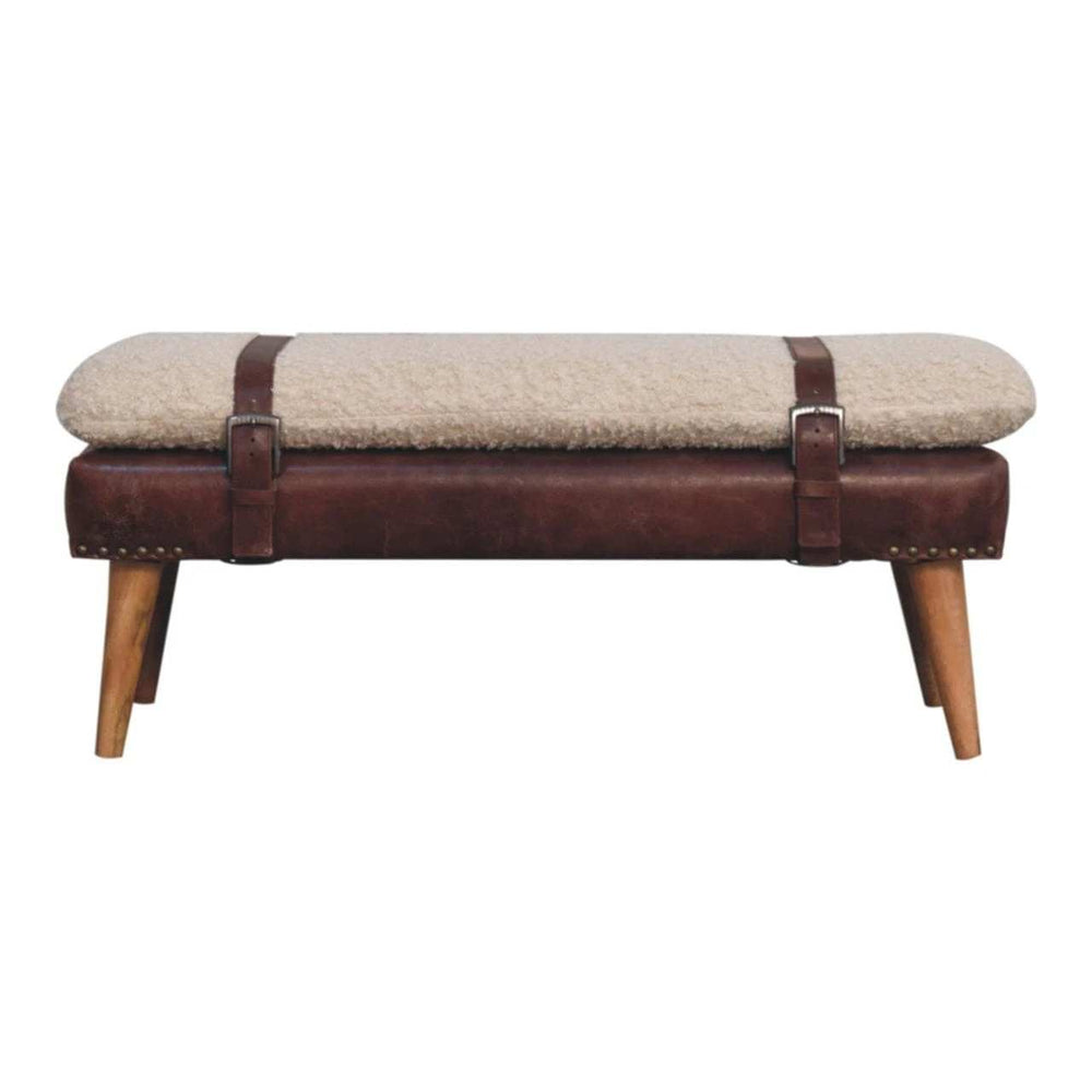 Boucle x Brown Leather Bench - Artisan Furniture - Flyclothing LLC