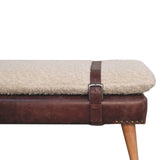 Boucle x Brown Leather Bench - Artisan Furniture - Flyclothing LLC