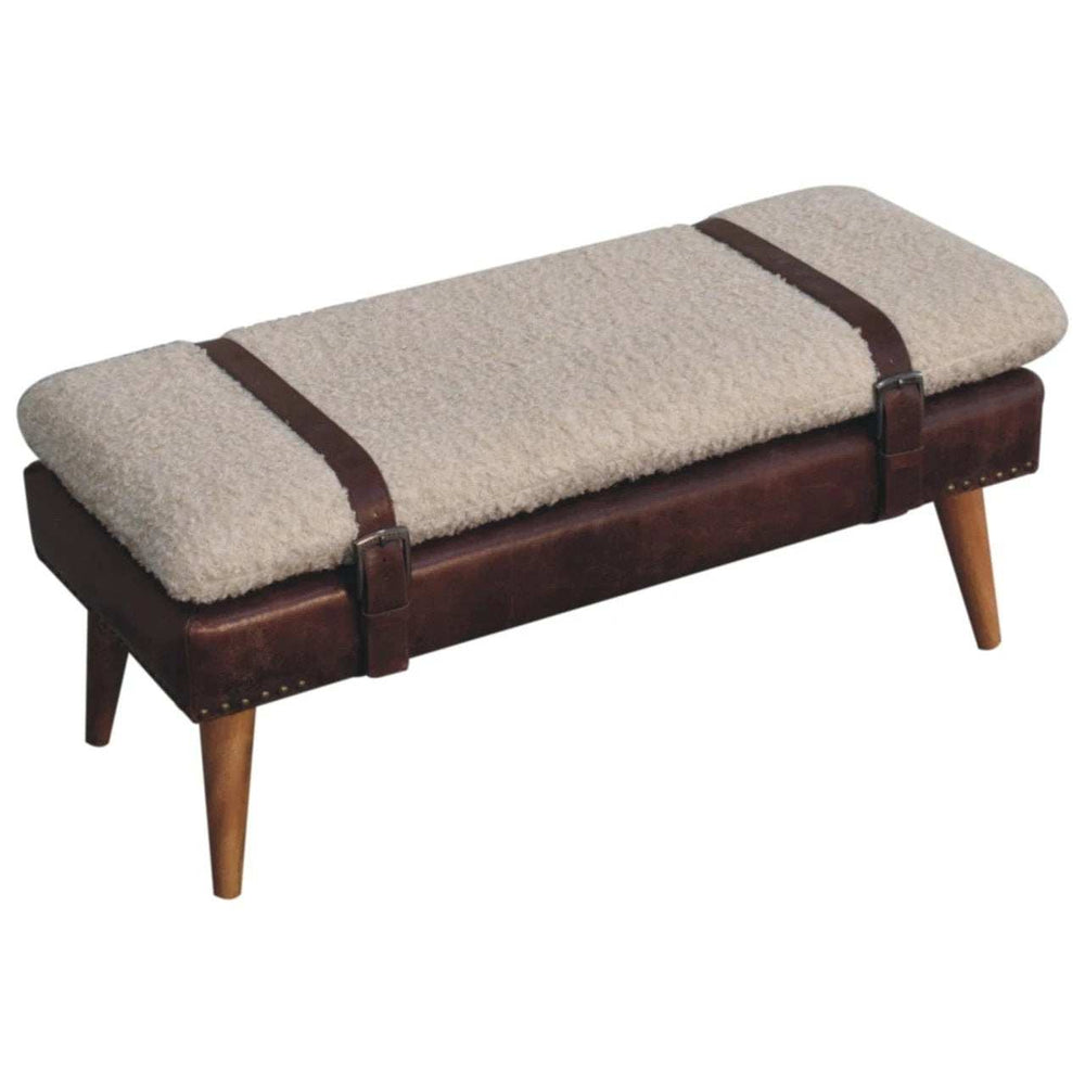 Boucle x Brown Leather Bench - Artisan Furniture - Flyclothing LLC