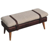 Boucle x Brown Leather Bench - Artisan Furniture - Flyclothing LLC