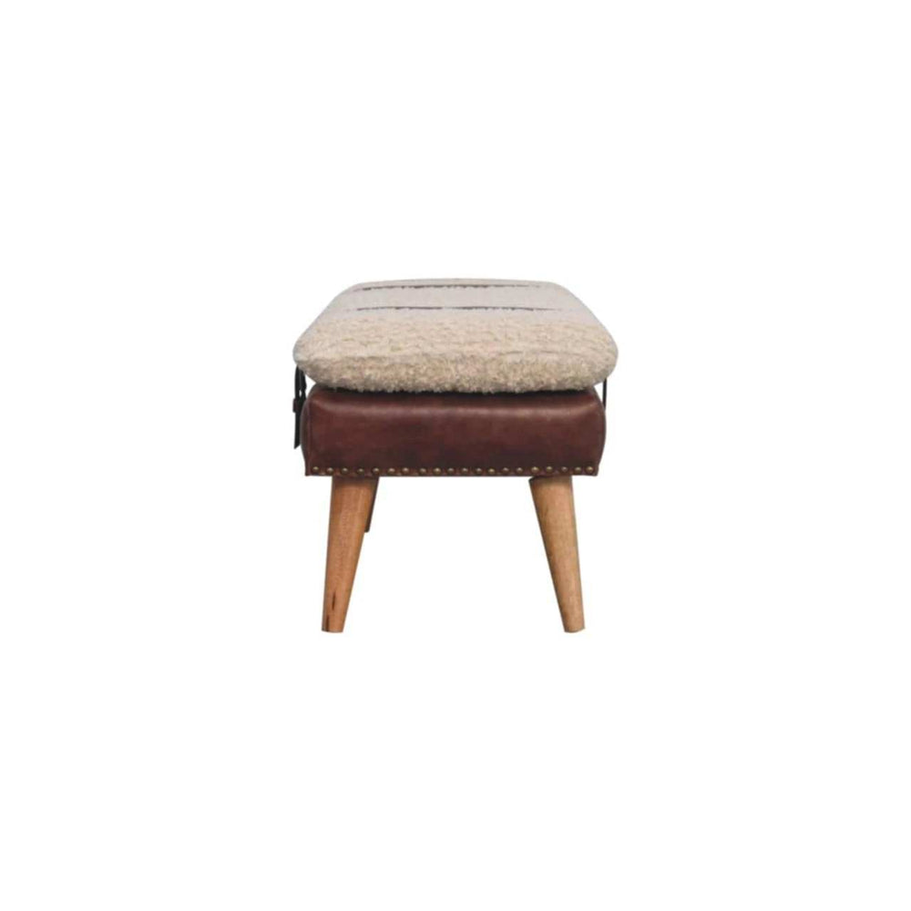 Boucle x Brown Leather Bench - Artisan Furniture - Flyclothing LLC