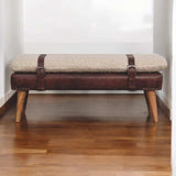 Boucle x Brown Leather Bench - Artisan Furniture - Flyclothing LLC