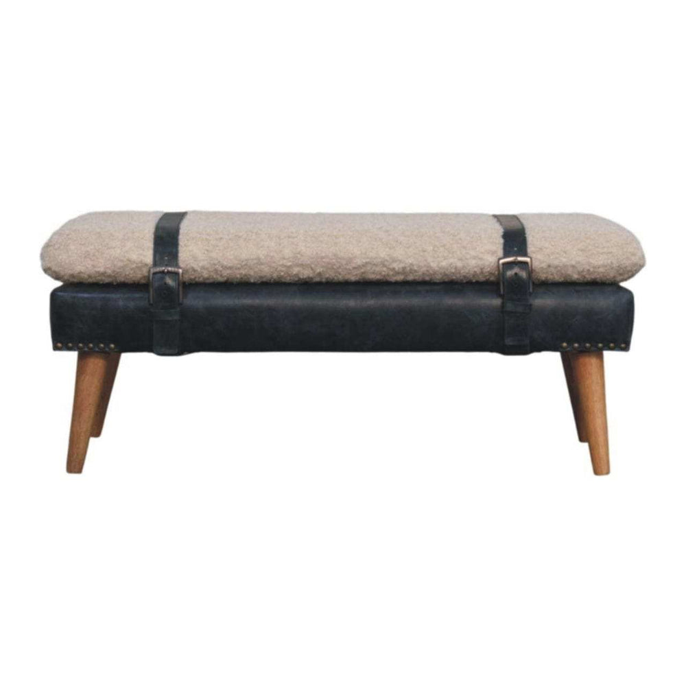 Boucle x Black Leather Bench - Artisan Furniture - Flyclothing LLC