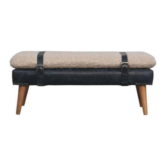 Boucle x Black Leather Bench - Artisan Furniture - Flyclothing LLC
