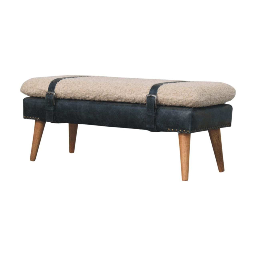 Boucle x Black Leather Bench - Artisan Furniture - Flyclothing LLC