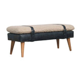 Boucle x Black Leather Bench - Artisan Furniture - Flyclothing LLC