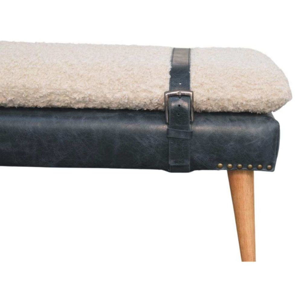 Boucle x Black Leather Bench - Artisan Furniture - Flyclothing LLC