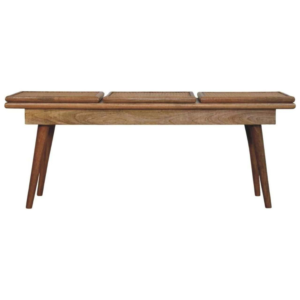 Larissa Triple Accent Oak-ish Cane Bench - Artisan Furniture - Flyclothing LLC
