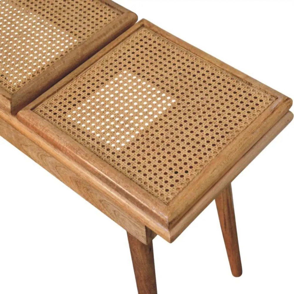 Larissa Triple Accent Oak-ish Cane Bench - Artisan Furniture - Flyclothing LLC