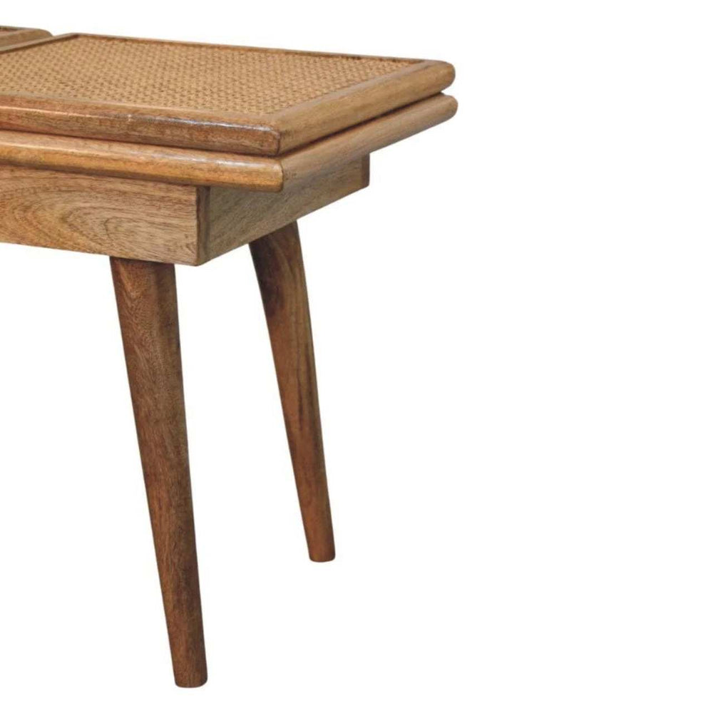Larissa Triple Accent Oak-ish Cane Bench - Artisan Furniture - Flyclothing LLC