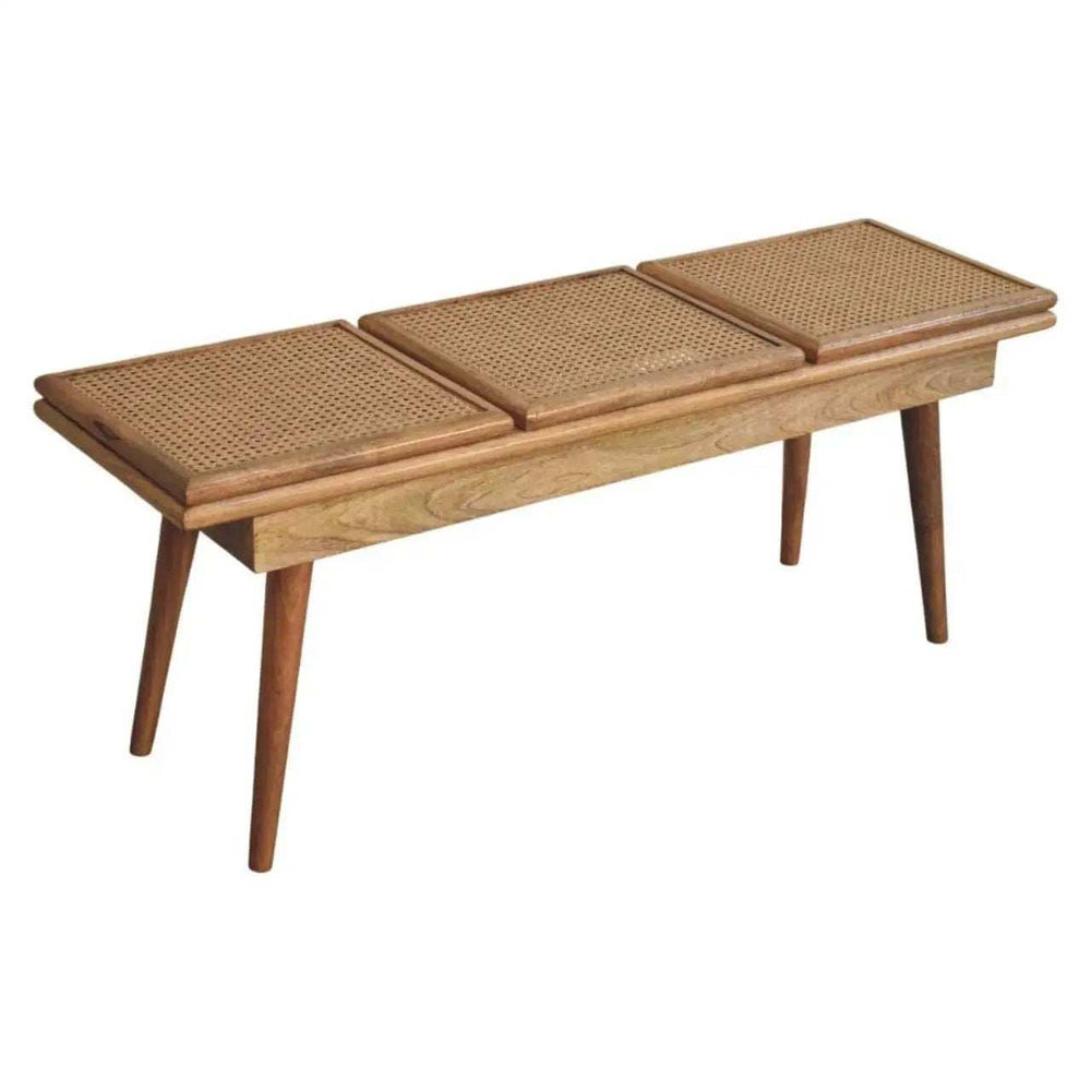 Larissa Triple Accent Oak-ish Cane Bench - Artisan Furniture - Flyclothing LLC