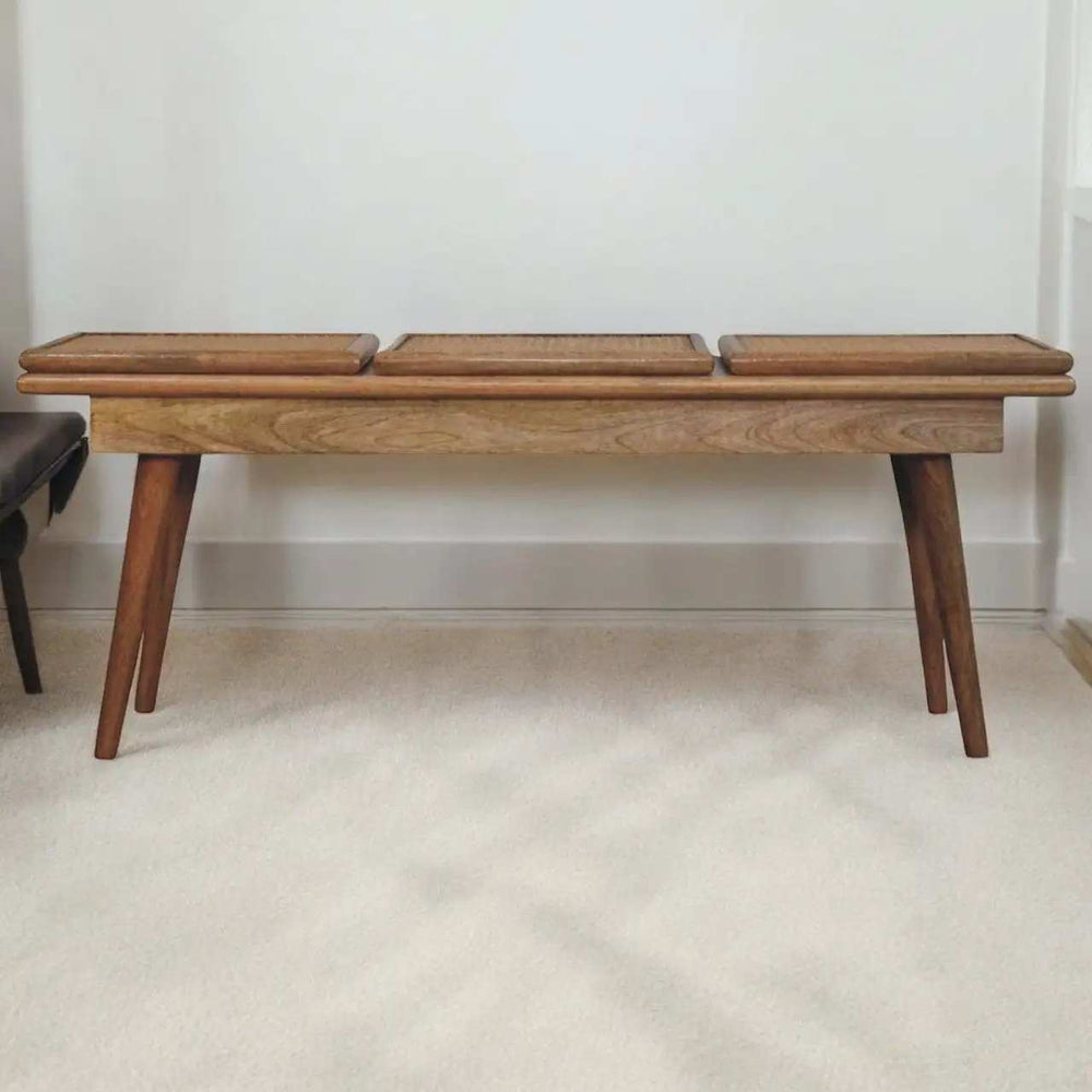 Larissa Triple Accent Oak-ish Cane Bench - Artisan Furniture - Flyclothing LLC