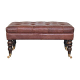 Buffalo Brown Leather Ottoman with Castor Legs - Artisan Furniture - Flyclothing LLC