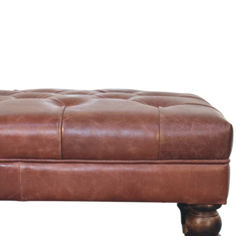 Buffalo Brown Leather Ottoman with Castor Legs - Artisan Furniture - Flyclothing LLC