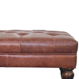 Buffalo Brown Leather Ottoman with Castor Legs - Artisan Furniture - Flyclothing LLC