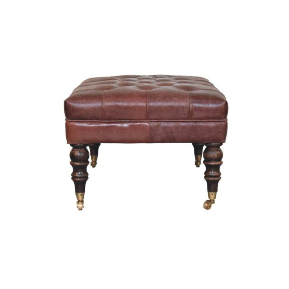 Buffalo Brown Leather Ottoman with Castor Legs - Artisan Furniture - Flyclothing LLC