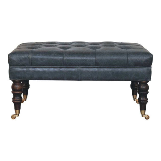 Buffalo Teal Leather Ottoman with Castor Legs - Artisan Furniture - Flyclothing LLC