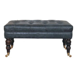 Buffalo Teal Leather Ottoman with Castor Legs - Artisan Furniture - Flyclothing LLC
