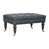 Buffalo Teal Leather Ottoman with Castor Legs - Artisan Furniture - Flyclothing LLC