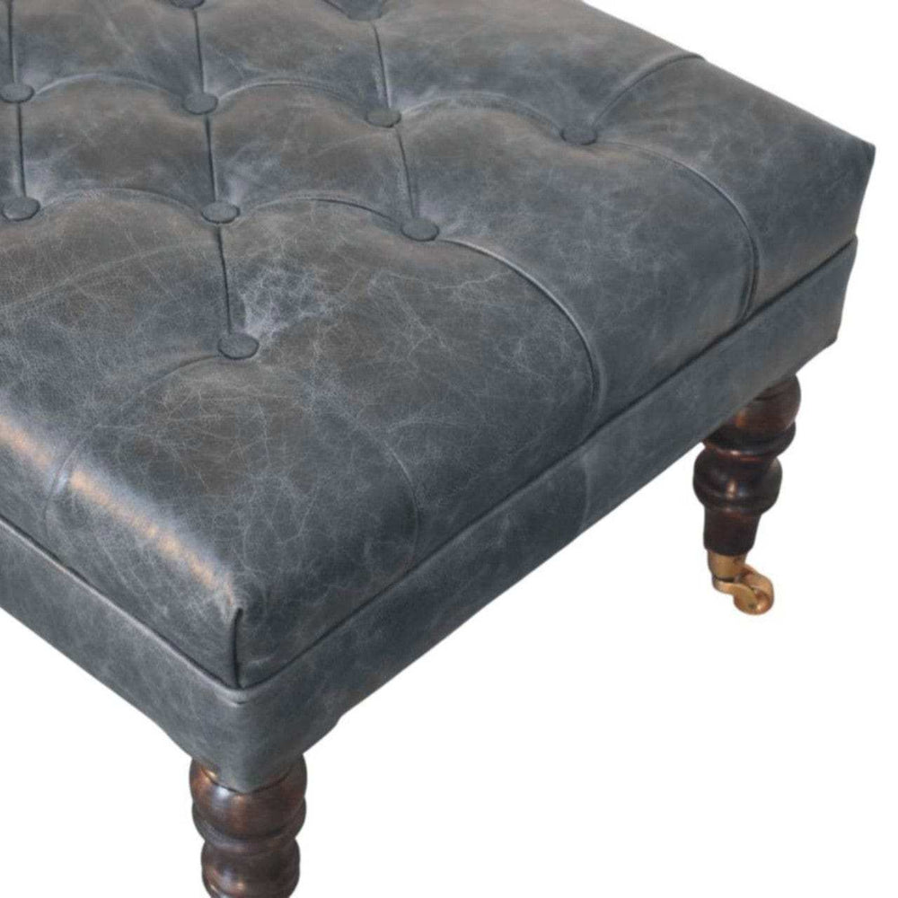 Buffalo Teal Leather Ottoman with Castor Legs - Artisan Furniture - Flyclothing LLC