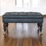 Buffalo Teal Leather Ottoman with Castor Legs - Artisan Furniture - Flyclothing LLC