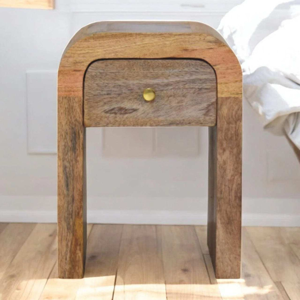 Mini Darcy Oak-ish Nightstand with Curved Edges - Artisan Furniture - Flyclothing LLC