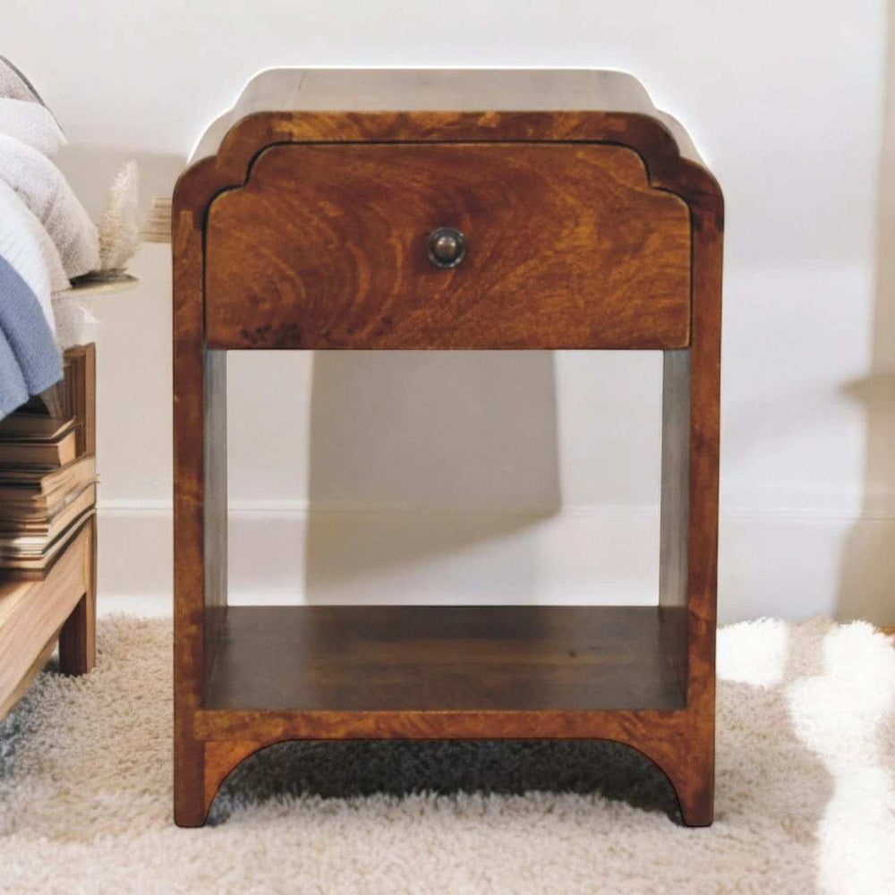 Newton Mini Chestnut Nightstand with a drawer and open shelf - Artisan Furniture - Flyclothing LLC