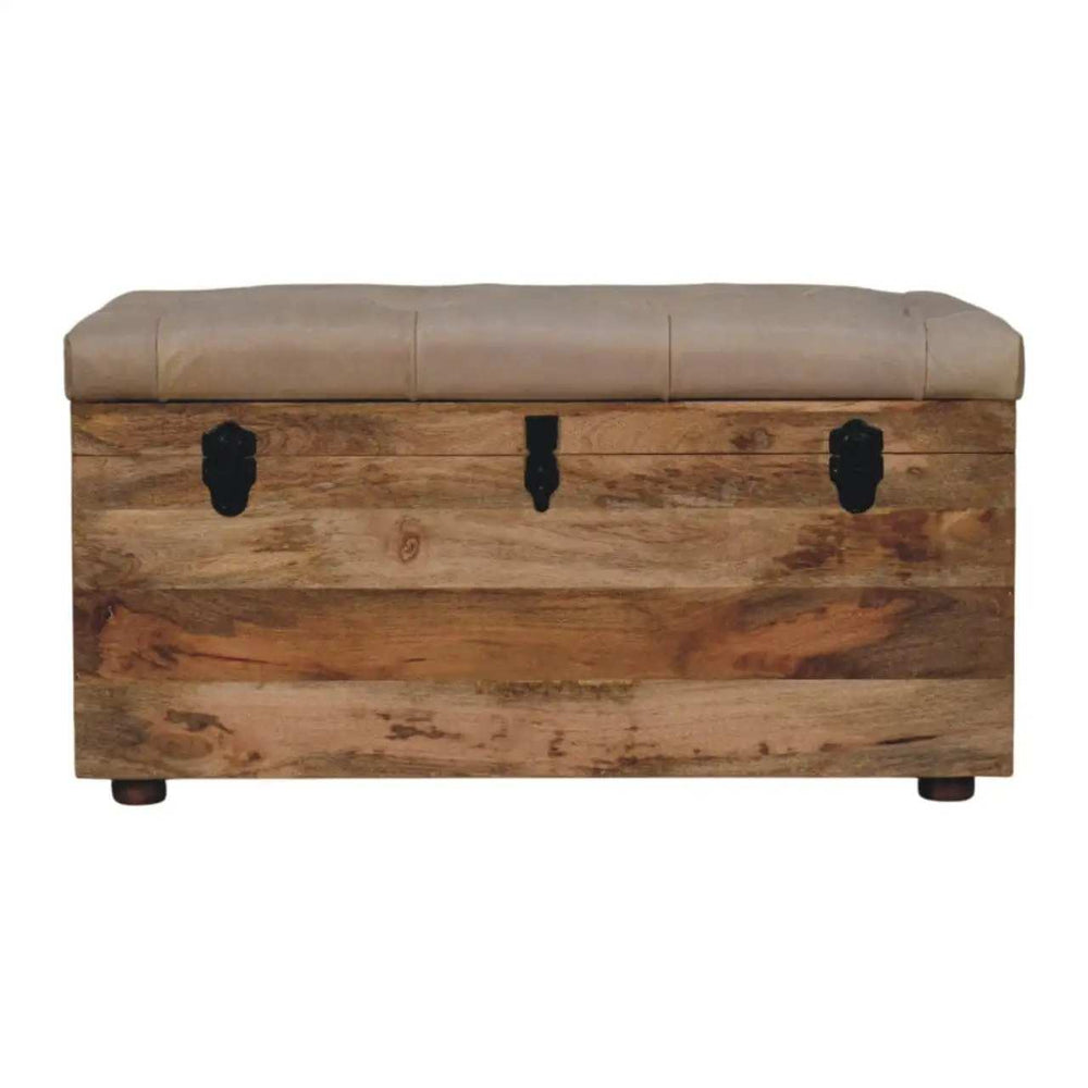 Beige Buffalo hide leather Storage Trunk - Artisan Furniture - Flyclothing LLC