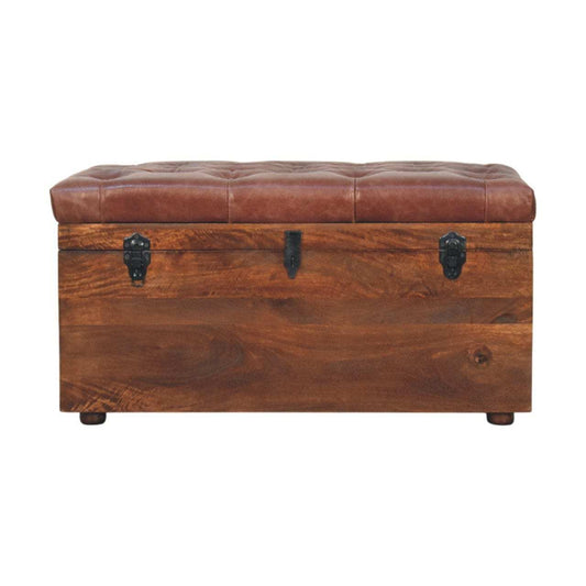 Brown Buffalo hide leather Storage Trunk - Artisan Furniture - Flyclothing LLC